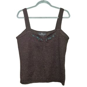 Vintage Y2K forest fairy tank top Carole little brown embroidered large mohair